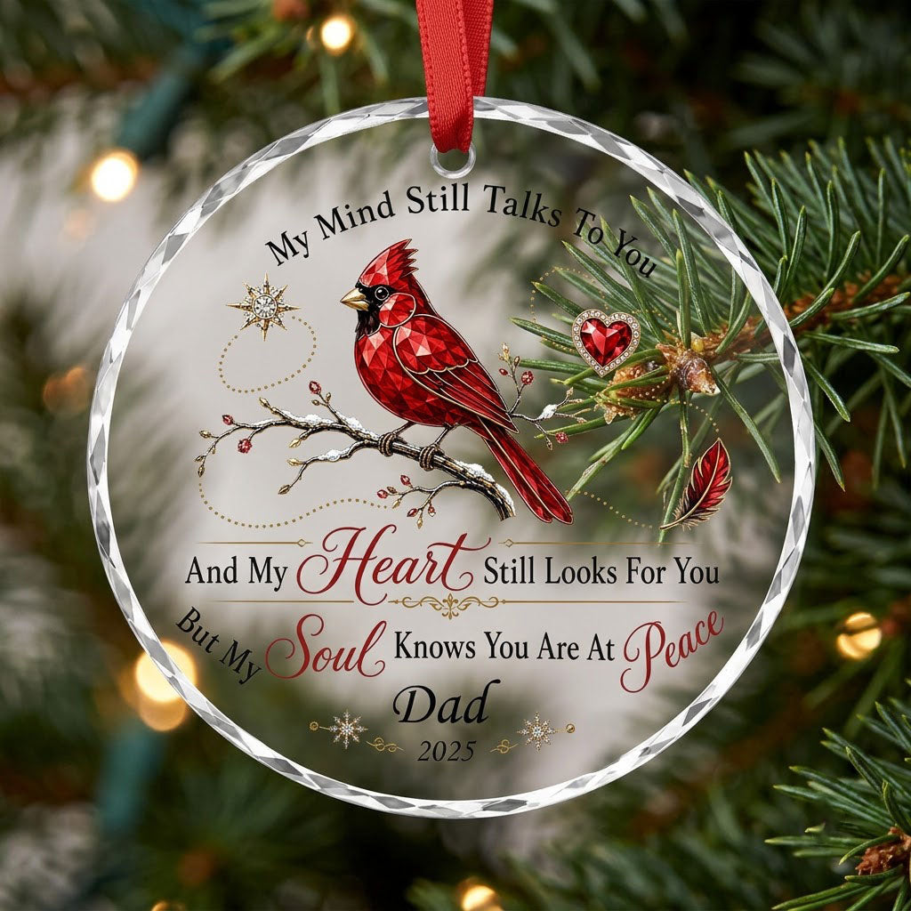 Personalized Cardinal Memorial My Mind Still Talks To You Round Glass Ornament