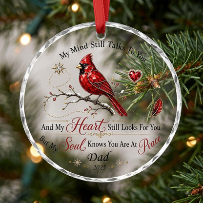 Personalized Cardinal Memorial My Mind Still Talks To You Round Glass Ornament