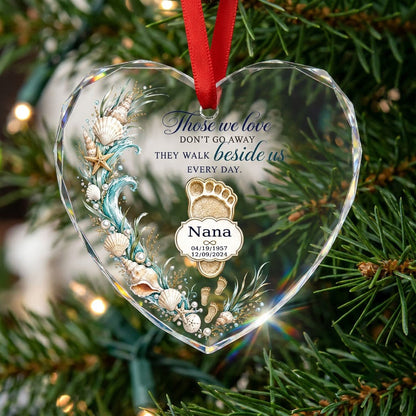 Personalized Beach Footprint Frame Memorial Those We Love Beside Us Heart Glass Ornament
