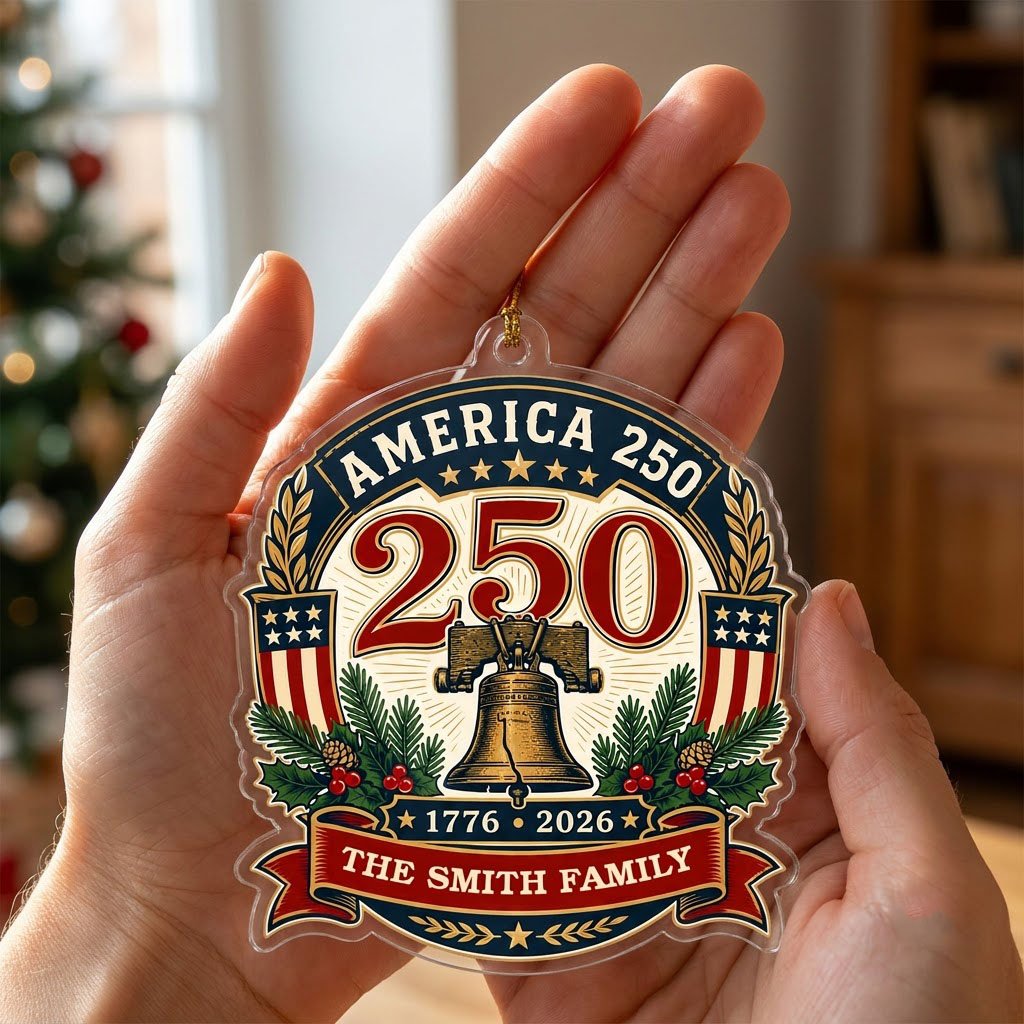 Personalized America 250 Liberty Bell Acrylic Ornament, Custom Patriotic Holiday Keepsake