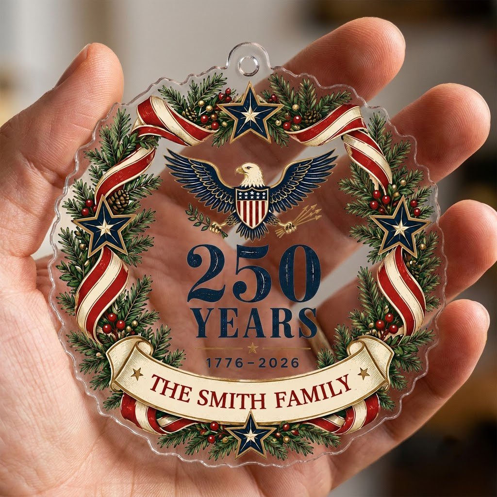 Personalized America 250th Wreath Acrylic Ornament, Custom Patriotic Holiday Keepsake
