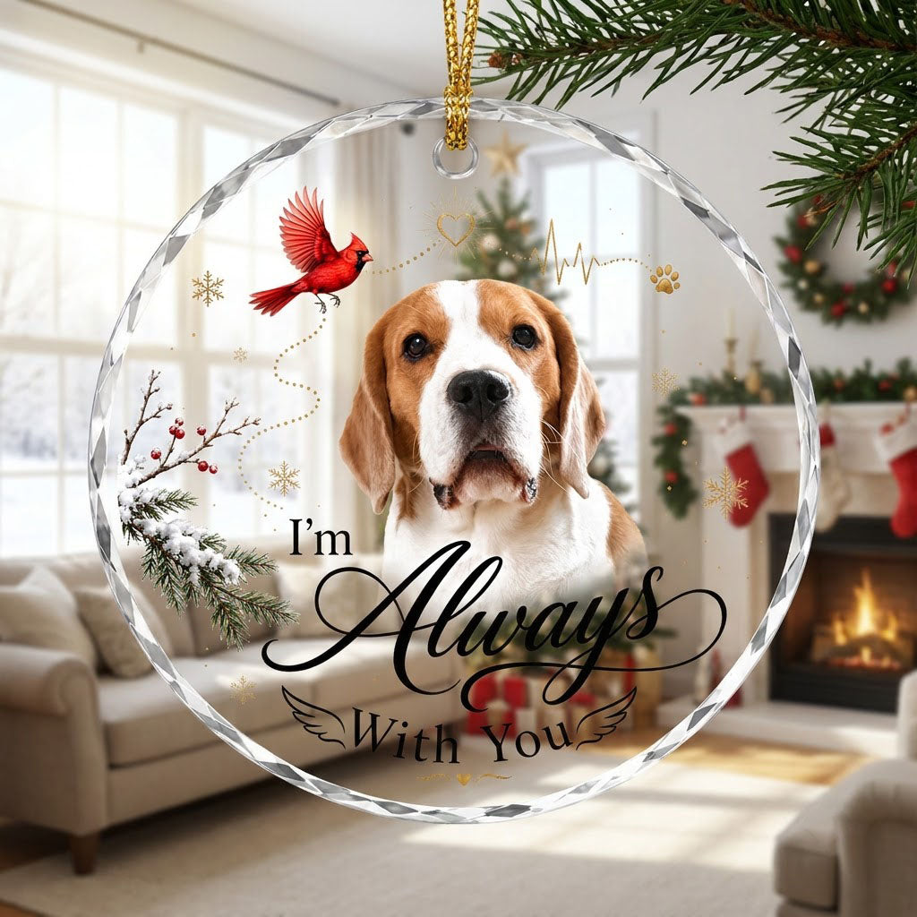 Personalized Dog Memorial Photo I'm Always With You Cardinal Round Glass Ornament