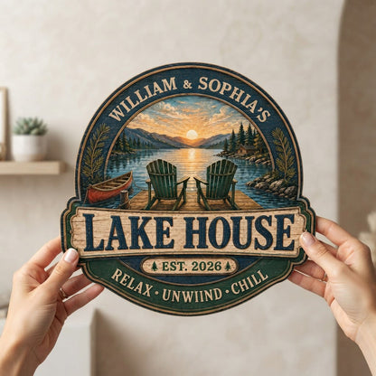 Personalized Lake House Sunset Wooden Hanging Sign