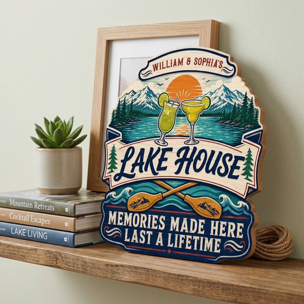 Personalized Lake House Cocktail Memories Wooden Hanging Sign