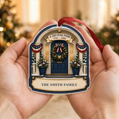 Personalized America 250th Anniversary Front Porch Acrylic Ornament, Custom Patriotic Keepsake