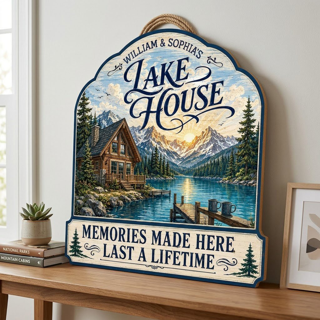Personalized Lake Cabin Memories Wooden Hanging Sign
