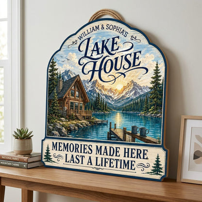 Personalized Lake Cabin Memories Wooden Hanging Sign