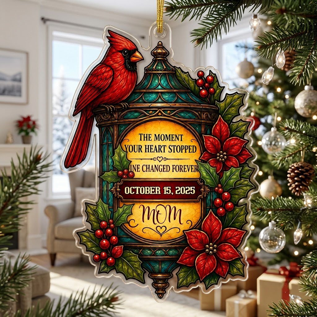Personalized Red Cardinal Lantern Memorial Acrylic Ornament