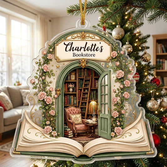 Personalized Pop-Up Book Library Acrylic Ornament, Custom Book Lover Keepsake