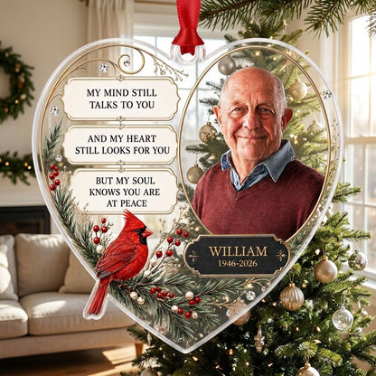 Personalized Cardinal Heart Photo Memorial Acrylic Ornament