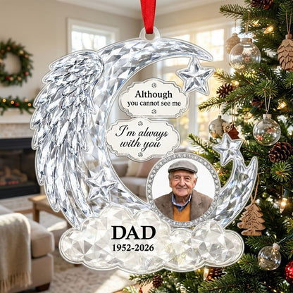 Personalized Crystal Angel Wing Crescent Moon Photo Memorial Acrylic Ornament
