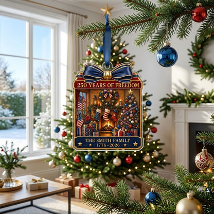 Personalized America 250th Christmas Fireplace Acrylic Ornament