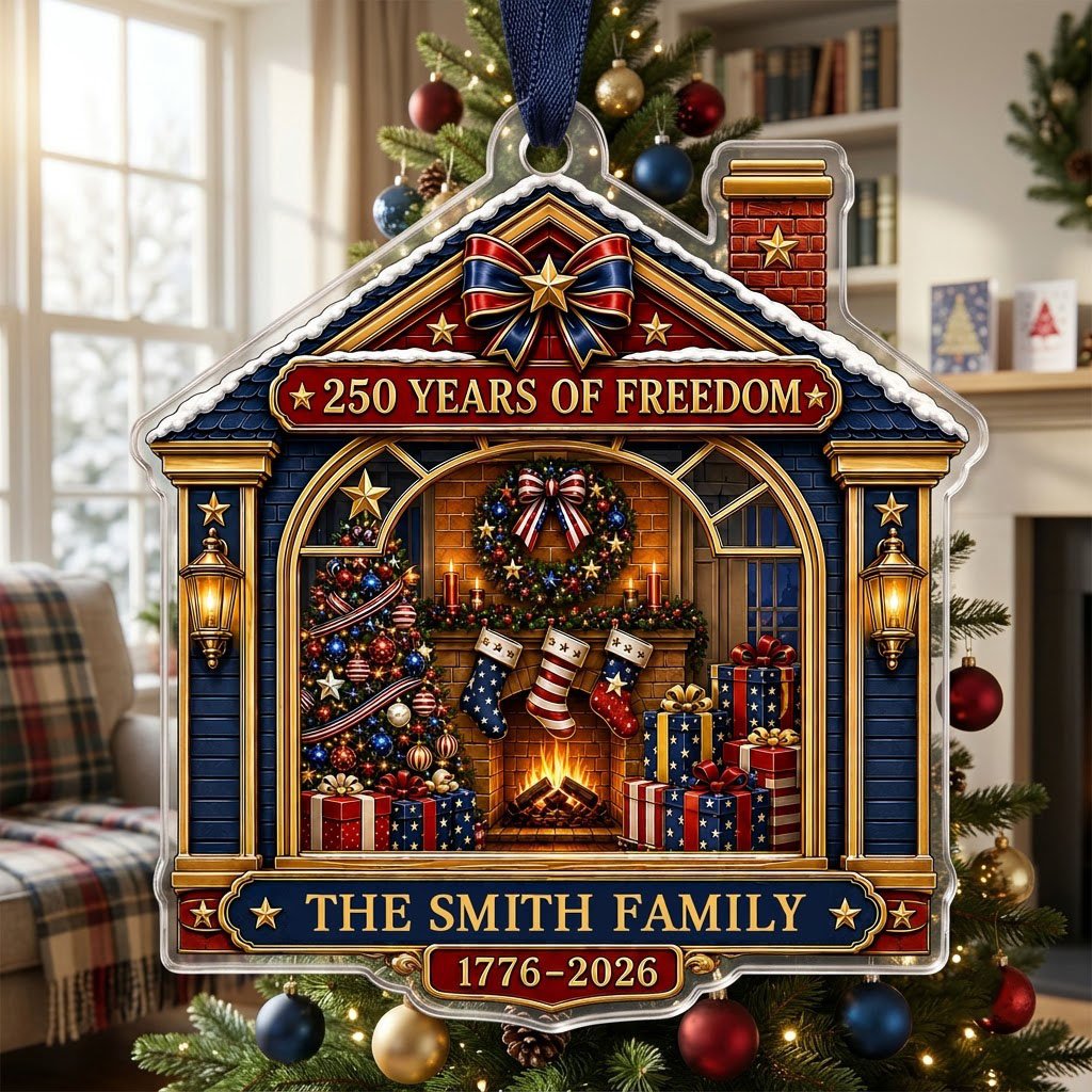 Personalized America 250th Fireplace Living Room Acrylic Ornament, Custom Patriotic Keepsake