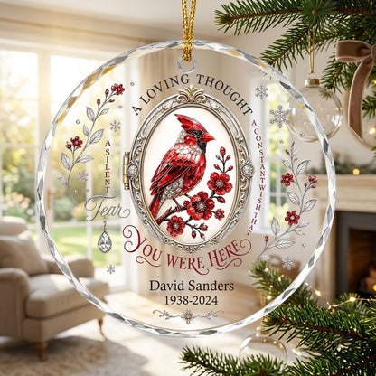 Personalized Cardinal Locket Memorial A Loving Thought Round Glass Ornament