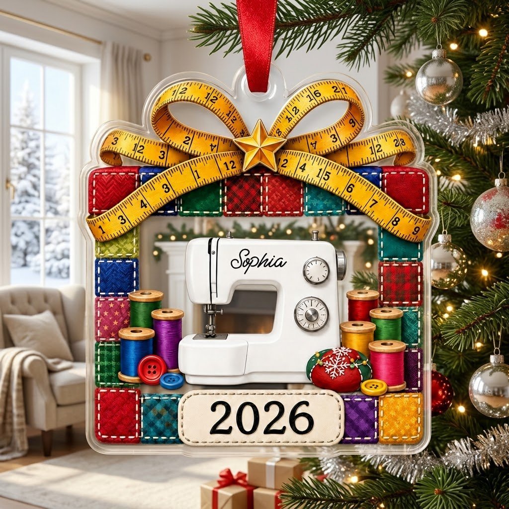 Personalized Quilt Patchwork Sewing Machine Acrylic Ornament