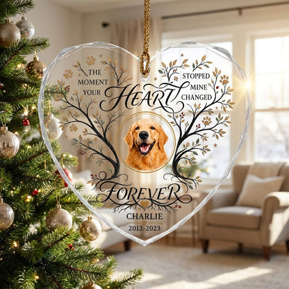 Personalized Dog Memorial Photo The Moment Your Heart Stopped Heart Glass Ornament