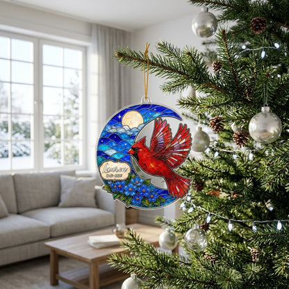 Personalized Red Cardinal Crescent Moon Memorial Acrylic Ornament