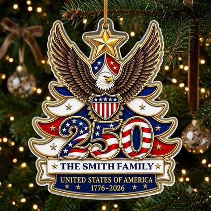 Personalized USA 250th Semiquincentennial Acrylic Ornament, Custom Patriotic American Keepsake