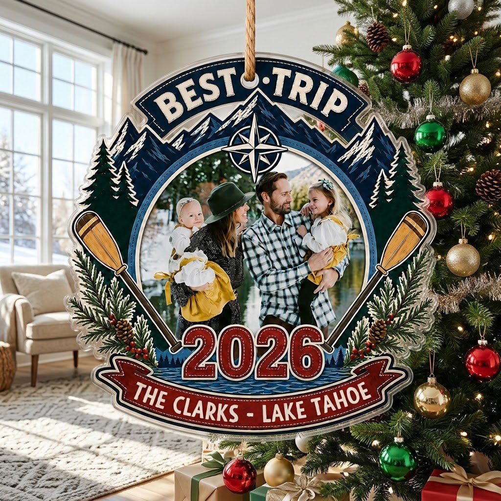 Personalized Best Trip Lake Adventure Photo Acrylic Ornament
