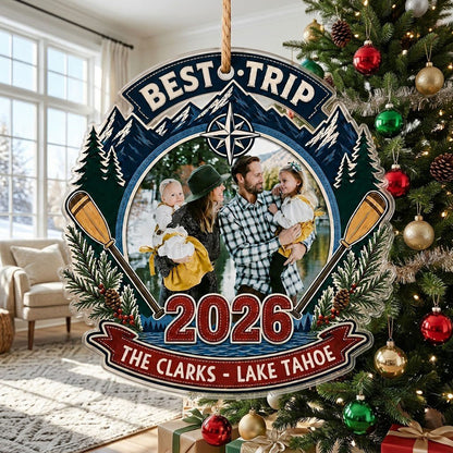 Personalized Best Trip Lake Adventure Photo Acrylic Ornament