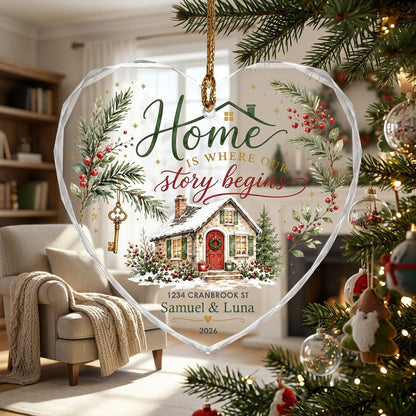 Personalized First Christmas as Mr & Mrs Vintage Just Married Car Heart Glass Ornament