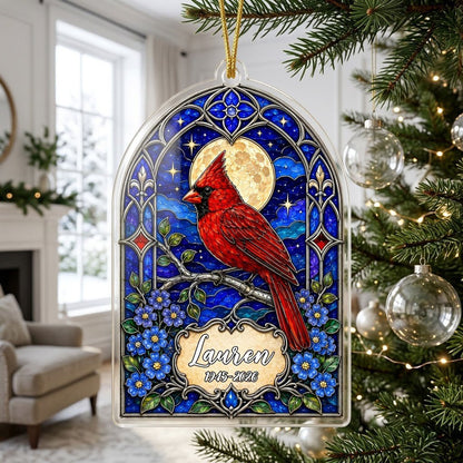 Personalized Red Cardinal Gothic Arch Memorial Acrylic Ornament
