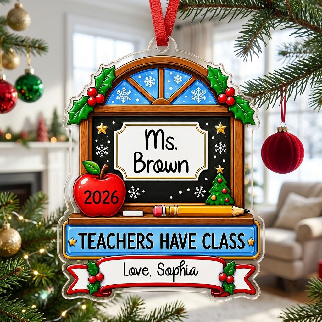 Personalized Classroom Blackboard Teacher Acrylic Ornament, Custom School Keepsake