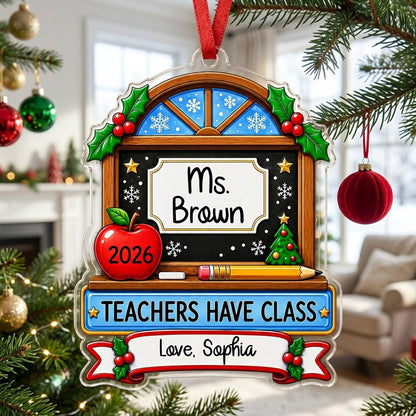 Personalized Classroom Blackboard Teacher Acrylic Ornament, Custom School Keepsake