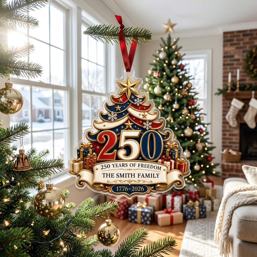 Personalized America 250th Tree of Freedom Acrylic Ornament, Custom Patriotic Holiday Keepsake
