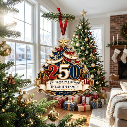 Personalized America 250th Tree of Freedom Acrylic Ornament, Custom Patriotic Holiday Keepsake