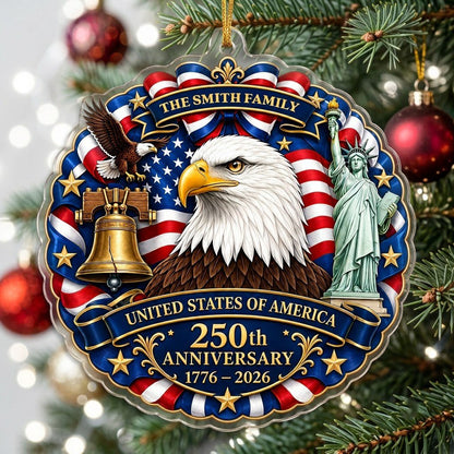 Personalized USA 250th Anniversary Acrylic Ornament, Custom Patriotic American Keepsake