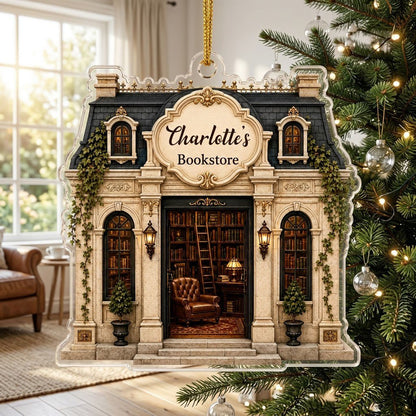 Personalized French Parisian Bookstore Acrylic Ornament, Custom Book Lover Keepsake