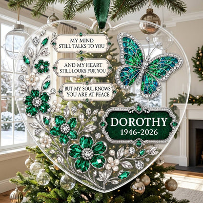 Personalized Emerald Butterfly Memorial Heart Acrylic Ornament