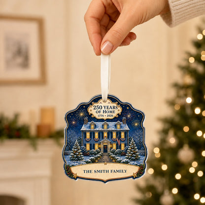 Personalized America 250th Colonial House Acrylic Ornament, Custom Patriotic Holiday Keepsake