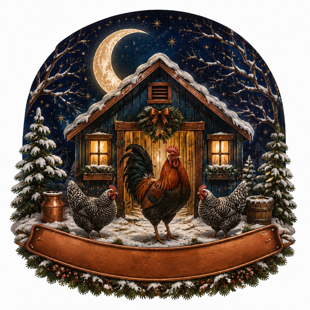 Personalized Moonlit Chicken Coop Wood Ornament, Custom Farmhouse Keepsake