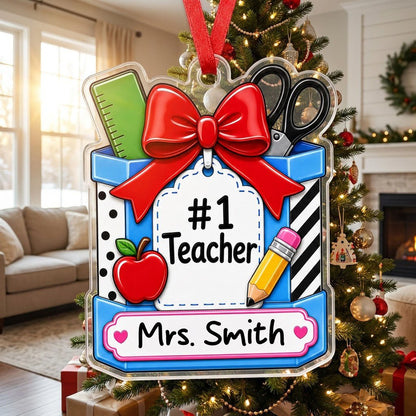 Personalized #1 Teacher Pencil Holder Acrylic Ornament, Custom School Appreciation Keepsake