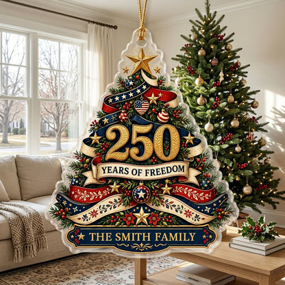 Personalized America 250th Christmas Tree Acrylic Ornament, Custom Patriotic Holiday Keepsake