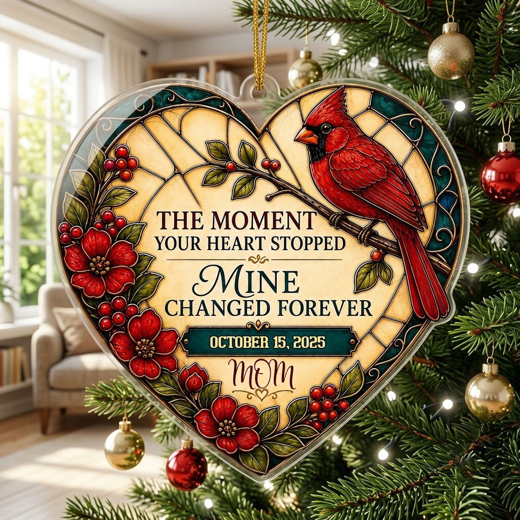 Personalized Red Cardinal Heart Plaque Memorial Acrylic Ornament