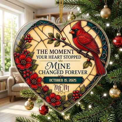 Personalized Red Cardinal Heart Plaque Memorial Acrylic Ornament