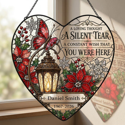 Personalized Red Butterfly Glowing Lantern A Silent Tear Memorial Heart Stained Glass Suncatcher