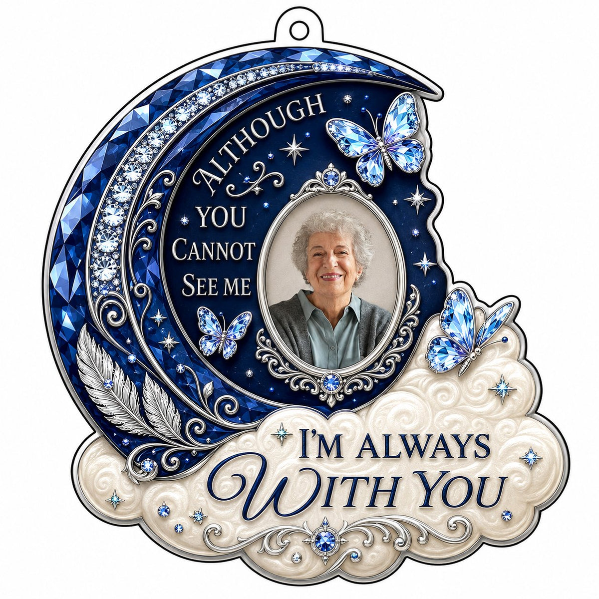 Personalized Sapphire Crescent Moon Photo Memorial Acrylic Ornament
