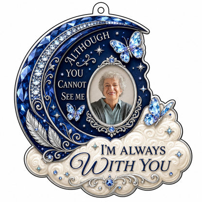 Personalized Sapphire Crescent Moon Photo Memorial Acrylic Ornament