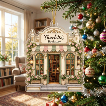 Personalized Bookstore Acrylic Ornament, Custom Book Lover Christmas Keepsake
