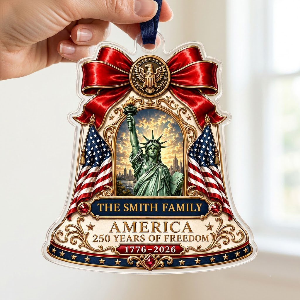 Personalized America 250th Liberty Bell Statue of Liberty Acrylic Ornament, Custom Patriotic Keepsake