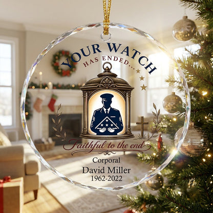 Personalized Police Memorial Your Watch Has Ended Lantern Round Glass Ornament