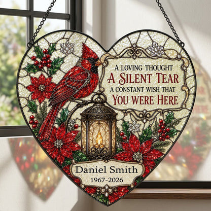 Personalized Red Cardinal Glowing Lantern A Silent Tear Memorial Heart Stained Glass Suncatcher