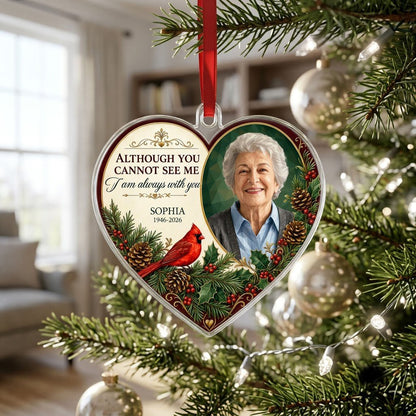 Personalized Cardinal Heart Photo Memorial Acrylic Ornament