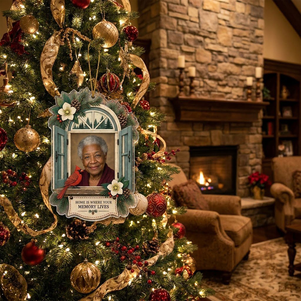 Personalized Memorial Photo Cardinal Window Christmas Ornament