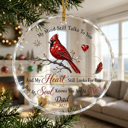 Personalized Cardinal Memorial My Mind Still Talks To You Round Glass Ornament