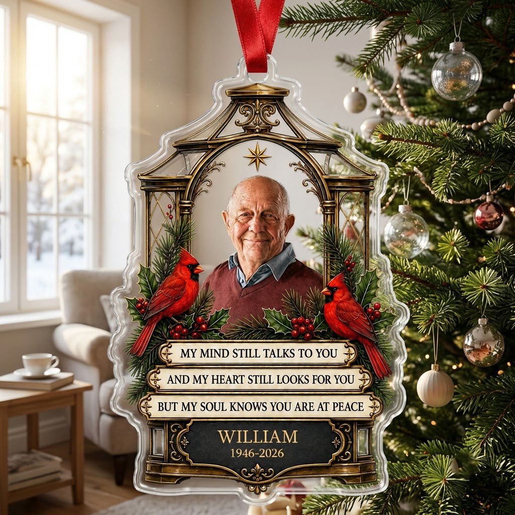 Personalized Cardinals Vintage Lantern Photo Memorial Acrylic Ornament